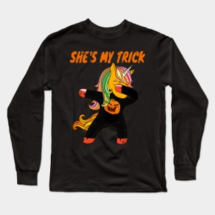 She is My Trick Halloween Dabbing Unicorn Long Sleeve T-Shirt